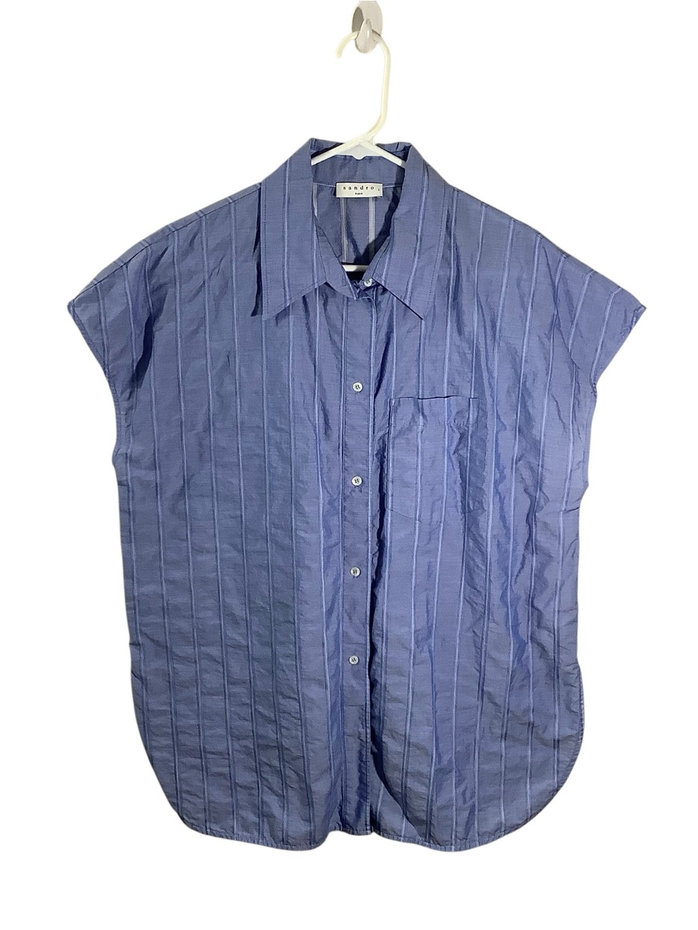 Sandro Short-Sleeve Button-Down Shirt in Periwinkle Blue with Subtle Stripes